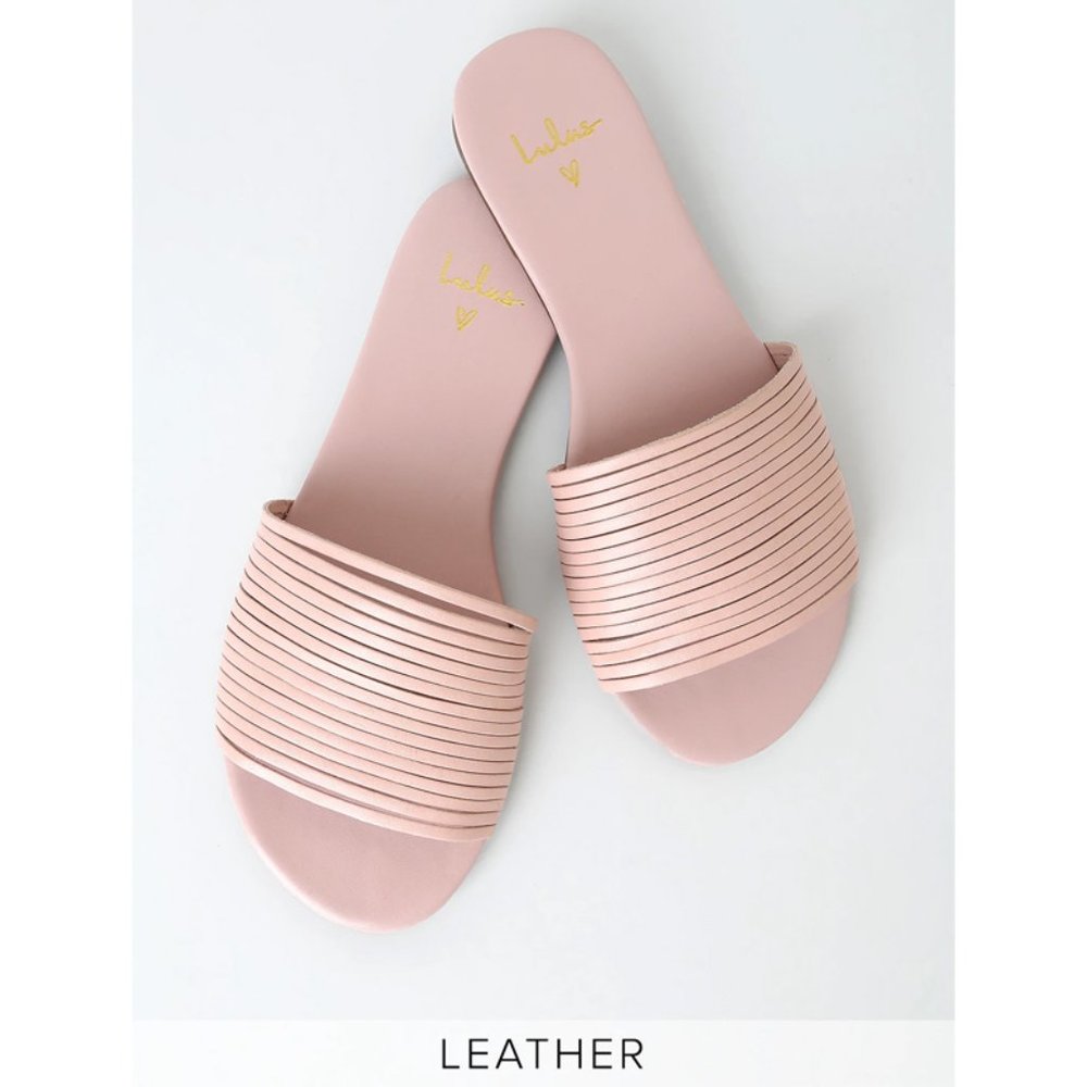 Lulus | Tamber Blush Nappa Vachetta Leather Strappy Slide Sandals